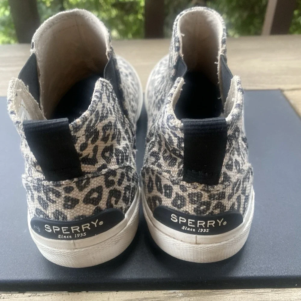 Sperry Top-Sider Crest Vibe High Top Leopard Print Sneakers Grey Black Women 6.5